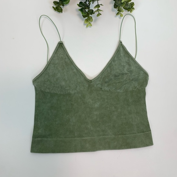 Free People Intimately Brami Sage Green Spaghetti Strap Tube Crop Top Sz M / L - Picture 4 of 9